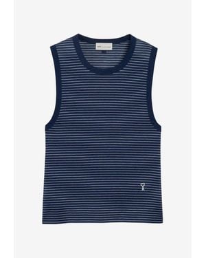 Ami Paris Ami De Coeur Striped Tank Top - Blue