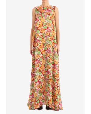 Plan C Floral Print Maxi Dress - Orange
