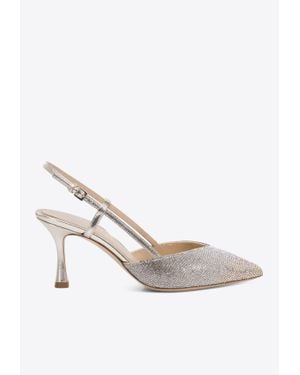 Ninalilou Mya 70 Rhinestone Embellished Slingback Pumps - White