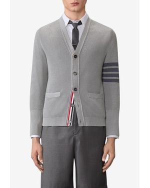 Thom Browne Garment Dyed 4-Bar Stripes Cardigan - Gray