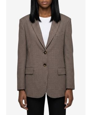 SUTTON NEW YORK Single-Breasted Micro-Check Jacket - Brown