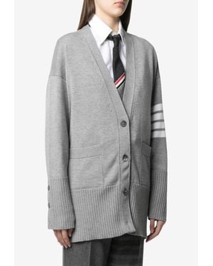 Thom Browne Oversized 4-Bar Stripes Wool Cardigan - Gray