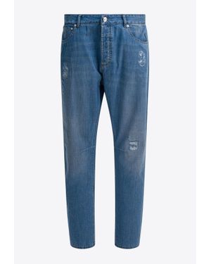 Brunello Cucinelli Straight-Leg Distressed Jeans - Blue
