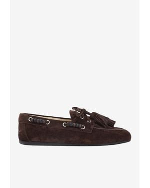 Miu Miu Treated Suede Tassel Loafers - Brown