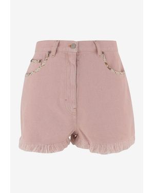 Valentino Frayed Mini Denim Shorts - Pink