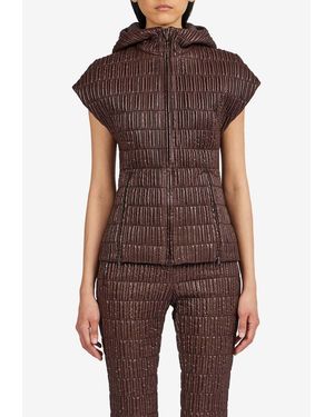 Ferragamo Hooded Quilted Cap-Sleeved Vest - Brown
