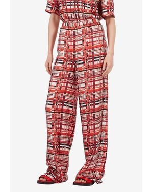 Ferragamo Wide-Leg Checked Pants - Red