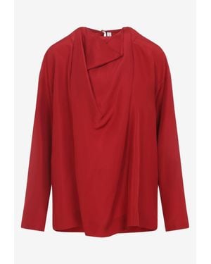 Carven Draped Long-Sleeved Silk Blouse - Red