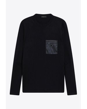 Prada Triangle Logo Wool Sweater - Blue