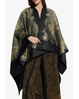 Etro Paisley Print Wool-Blend Cape - Black