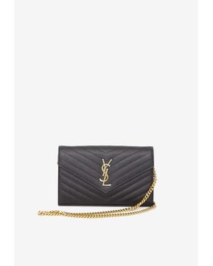 Saint Laurent Cassandre Matelassé Leather Chain Clutch - Grey