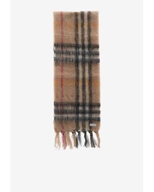 Burberry Mohair Wool Check Scarf - Natural