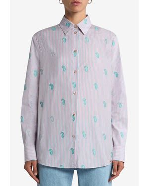 Etro Fil Coupé Paisley Jacquard Striped Shirt - Blue