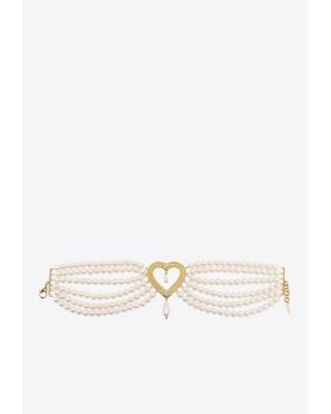 Moschino Heart-Charm Faux Pearl Choker - White