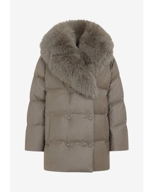 Yves Salomon Double-Breasted Down Jacket - Gray