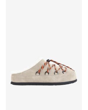 Prada Suede Leather Shearling Flat Mules - White