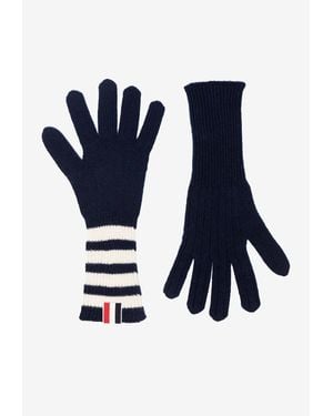 Thom Browne 4-Bar Stripes Cashmere Gloves - Blue