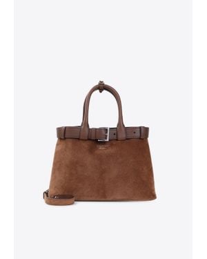Prada Large Buckle Calf Leather Top Handle Bag - Brown
