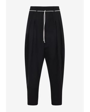 Mordecai Drawstring Straight-Leg Trousers - Black