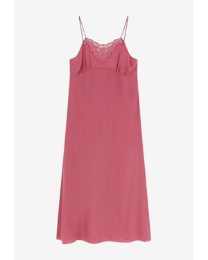 Chloé Silk Midi Slip Dress With Lace Insert - Pink