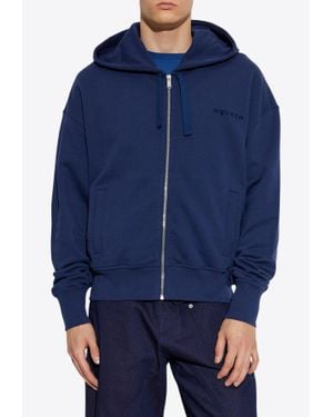 McQueen Hooded Sweatshirt With Embroidered-Logo - Blue