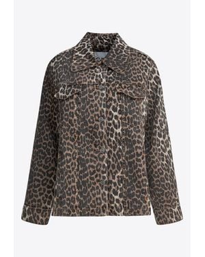 Ganni Leopard Print Denim Jacket - Gray