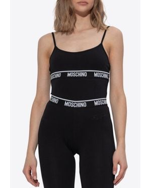 Moschino Logo Print Sleeveless Bodysuit - Black