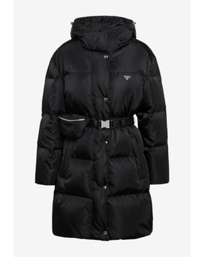 Prada Triangle Logo Down Jacket With Belt Bag - Black