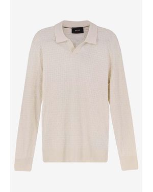 BOSS Jacquard Silk V-Neck Sweater - White