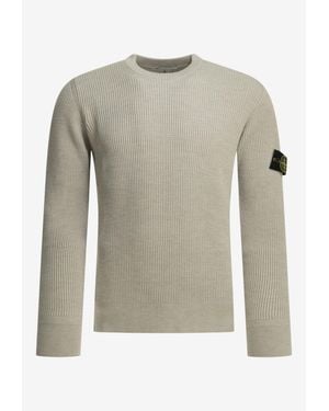 Stone Island Logo Patch Crewneck Sweater - Gray