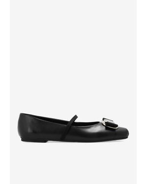 Ferragamo Zina Leather Ballet Flats With Bow - White
