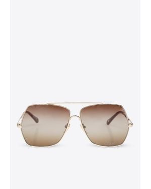 Chloé Aly Metal Square-Framed Sunglasses - Brown