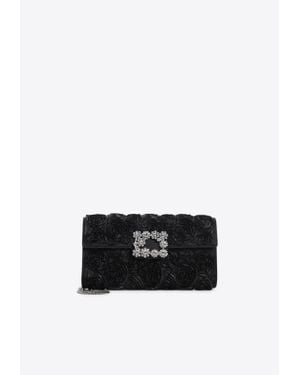Roger Vivier Envelope Flap Rose Flower Buckle Shoulder Bag - Black