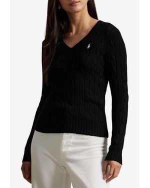 Ralph Lauren Cable Knit V-Neck Sweater - Black