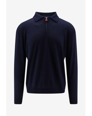 Kiton Half-Zip Long-Sleeved Polo T-Shirt - Blue