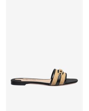 Tom Ford Whitney Raffia And Leather Slides - White