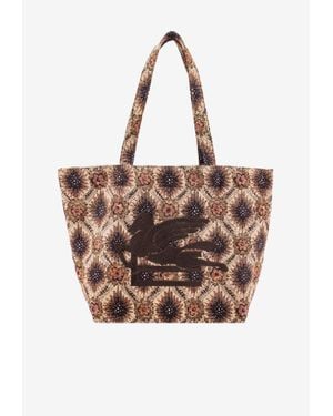 Etro Maxi Embroidered Pegaso Tote Bag - Brown