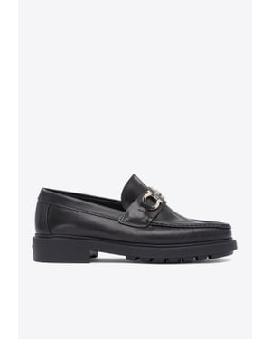 Ferragamo Duglas Gancini Leather Loafers - Black