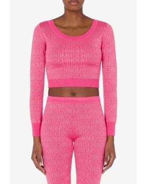 Moschino All-Over Logo Jacquard Cropped Top - Pink