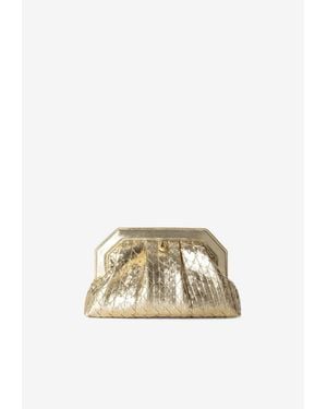 Serapian Secret Mosaico Metallic Leather Clutch - Natural