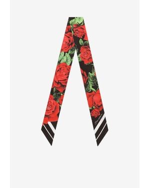 Dolce & Gabbana Rose Print Silk Bandeau Scarf - Red