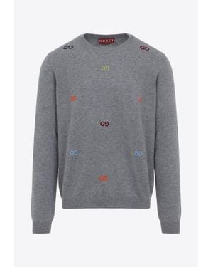 Gucci Cashmere Crewneck Logo Sweater - Gray