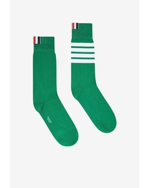 Thom Browne 4-Bar Stripes Ribbed Mid-Calf Socks - Green