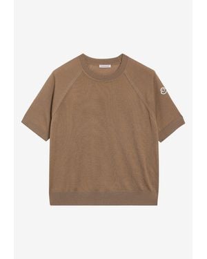 Moncler Logo Patch Wool Knit Top - Brown
