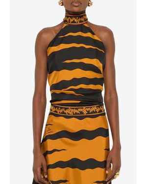 PUCCI Fiamme Print Halter Top - Orange