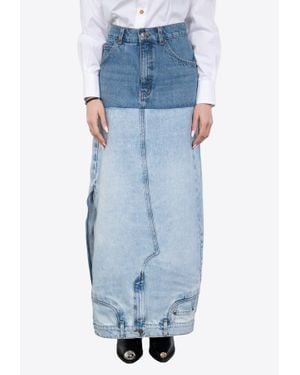 A.W.A.K.E. MODE Denim-Mirror Midi Denim Skirt - Blue