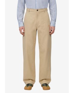 Loewe Embroidered Straight-Leg Pants - Natural