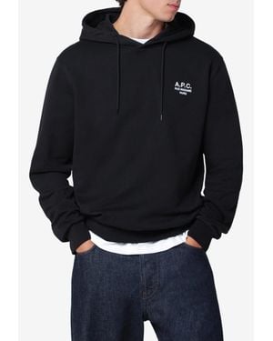 A.P.C. Logo Embroidered Organic Cotton Hoodie - Blue