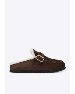 Prada Suede Leather Flat Mules - Brown