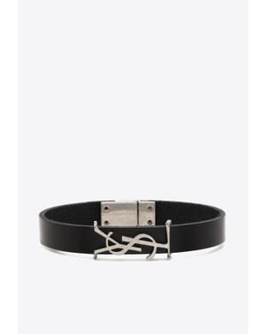 Saint Laurent Cassandre Leather Bracelet - White